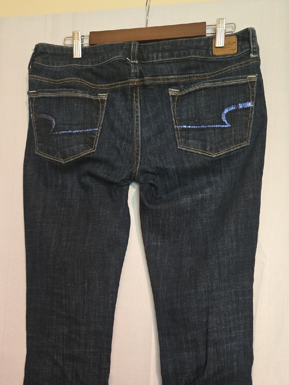 American Eagle Women's Dark Blue Embellished Back-Pocket Skinny Kick Jeans Sz 12 - Picture 3 of 8